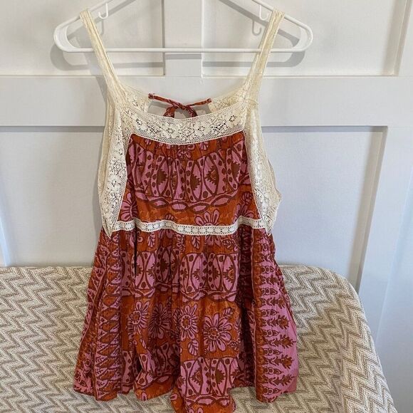 Urban Outfitters “Brunching” Lace Trim Brown Romper Women's Size Large - Picture 5 of 12